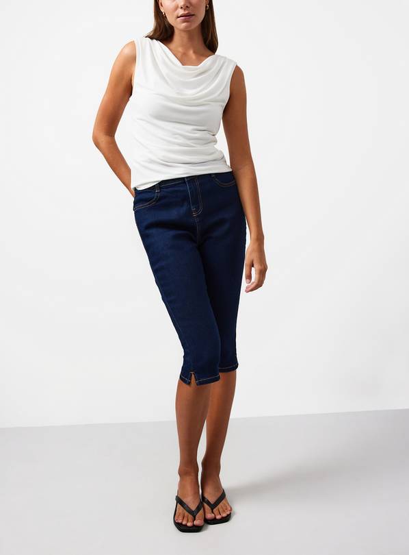Denim Dark Blue High Rise Capri  8